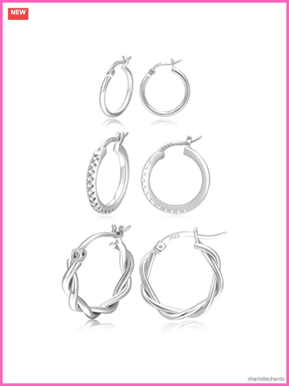 925 Sterling Silver Small Hoop Earrings Set Women Hypoallergenic 3 Pairs